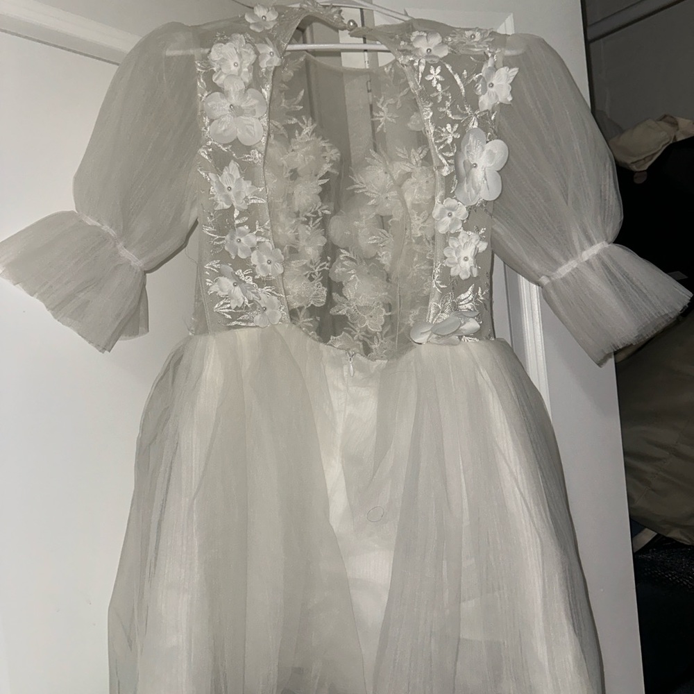 Elegant Sheer White Floral Dress